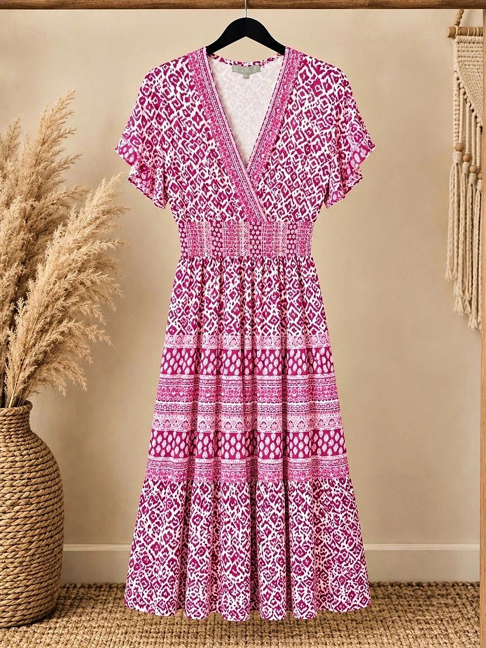 J Gee Geometric Maxi Dress in Pink & White Size Petite Small NWT
